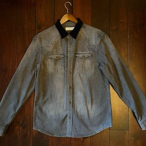 All Saints denim shirt jacket with corduroy collar